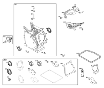 Cylinder Group Diagram and Parts List for 10V332-0040-F1  Briggs and Stratton Engine